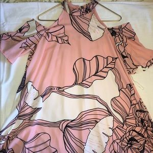 Pink open shoulder mid thigh dress
